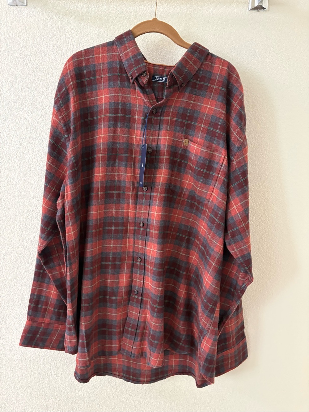 Izod Brown Blue Plaid Long-Sleeve Button-Down Shirt